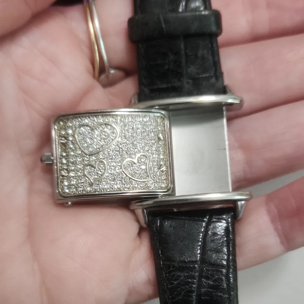 Anne Klein‎ Silver Case Black Strap Watch